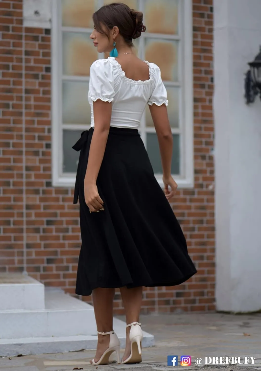 Womens A-Line Wrap Midi Skirt High Low Split Tie Knot Summer Skirts