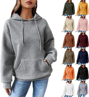 Womens Button Drawstring Y2k Hoodie Drop Shoulder Baggy Hooded Sweatshirt Lightweight Pullover Fall Clothes w/Pockets