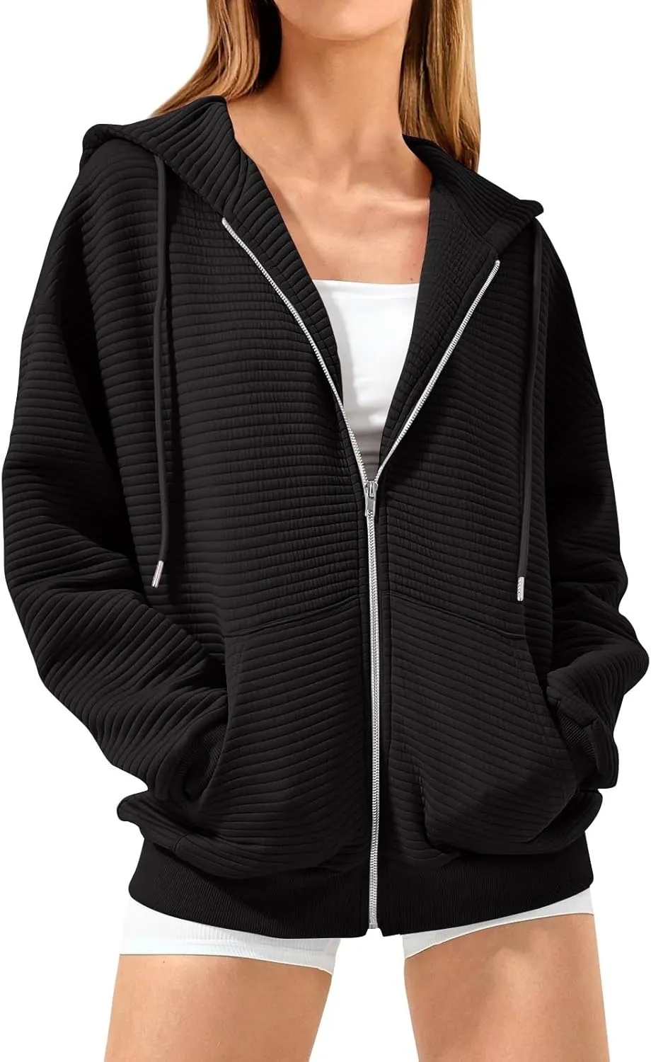 Womens Button Drawstring Y2k Hoodie Drop Shoulder Baggy Hooded Sweatshirt Lightweight Pullover Fall Clothes w/Pockets