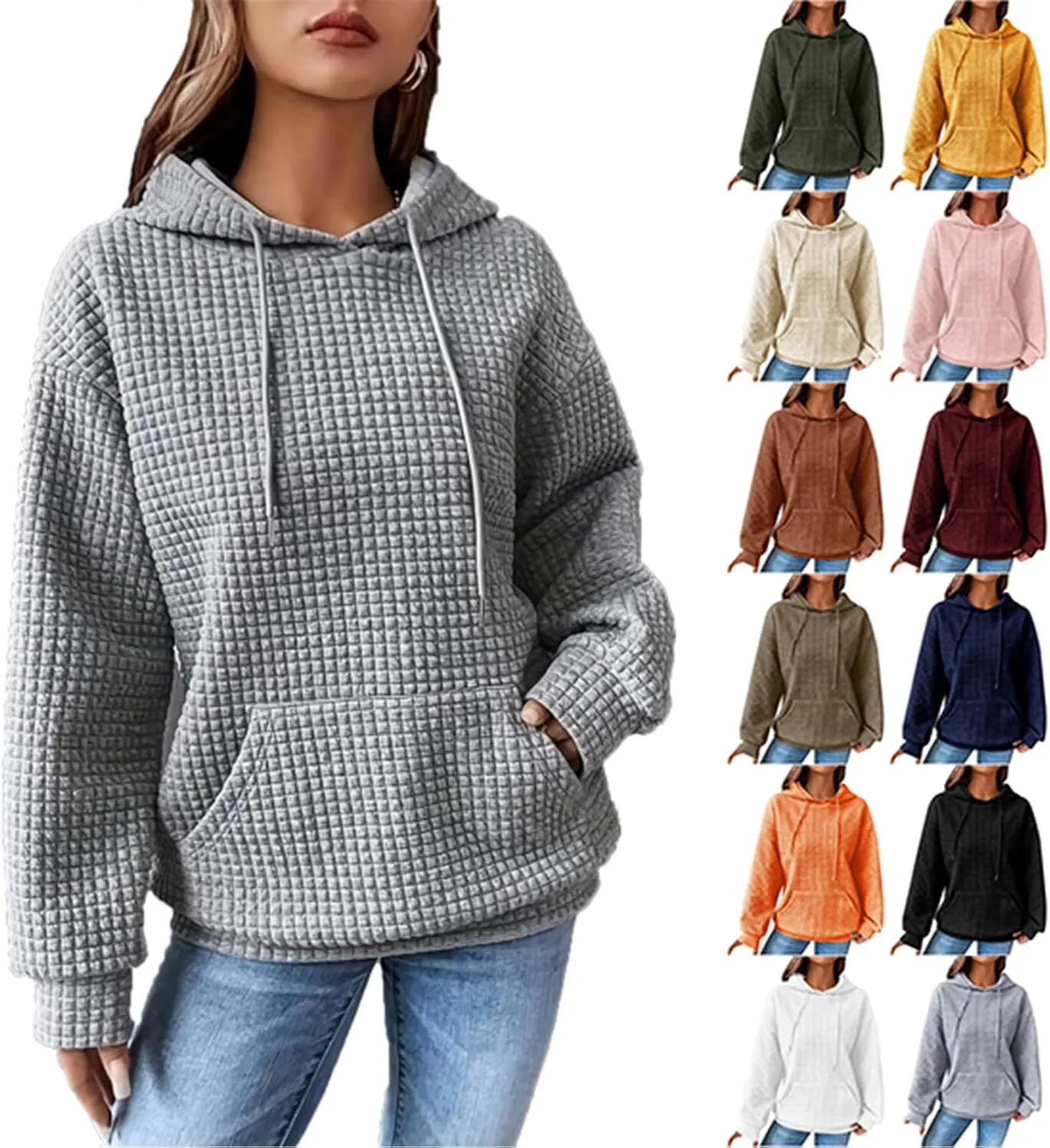 Womens Button Drawstring Y2k Hoodie Drop Shoulder Baggy Hooded Sweatshirt Lightweight Pullover Fall Clothes w/Pockets