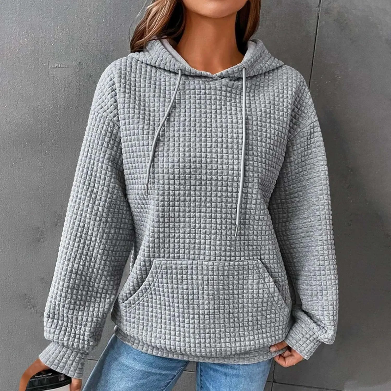 Womens Button Drawstring Y2k Hoodie Drop Shoulder Baggy Hooded Sweatshirt Lightweight Pullover Fall Clothes w/Pockets