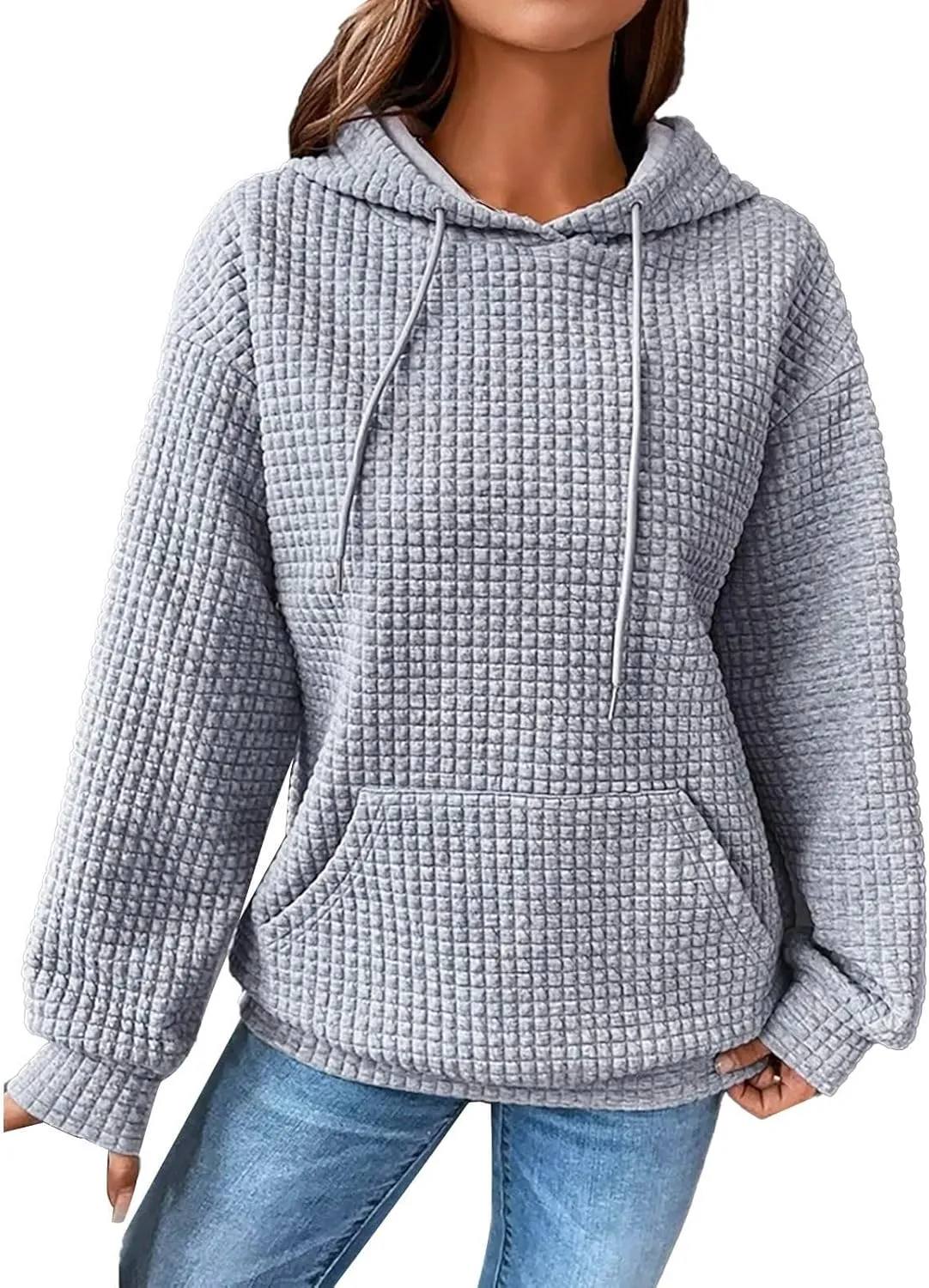 Womens Button Drawstring Y2k Hoodie Drop Shoulder Baggy Hooded Sweatshirt Lightweight Pullover Fall Clothes w/Pockets