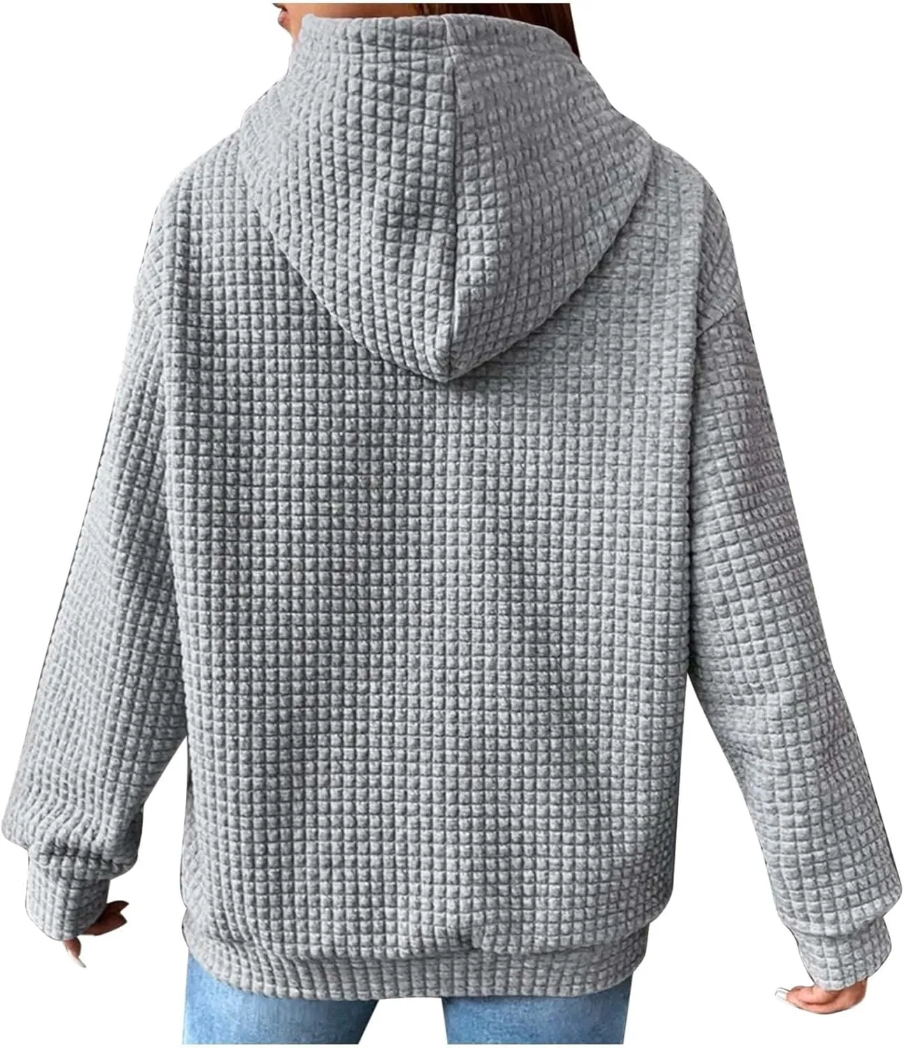Womens Button Drawstring Y2k Hoodie Drop Shoulder Baggy Hooded Sweatshirt Lightweight Pullover Fall Clothes w/Pockets