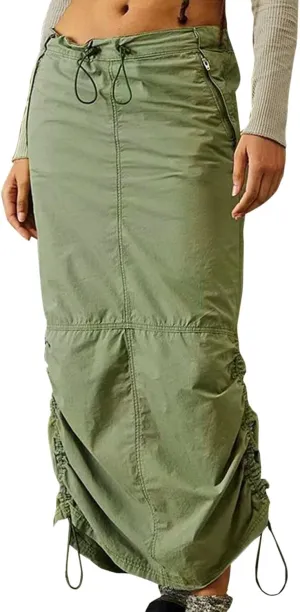 Womens Cargo Skirt Jean Side Drawstring Adjustable Casual A-Line Midi Long Denim Skirt Vacation Backless Sweater