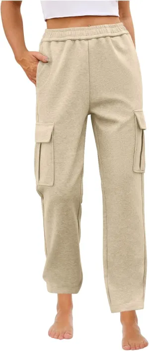 Womens Cargo Sweatpants Casual Elastic High Waist Joggers Pants 2024 Trendy Lounge Trousers with Pockets Fall Outfits