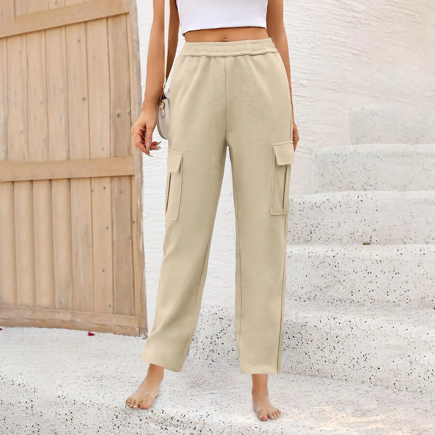Womens Cargo Sweatpants Casual Elastic High Waist Joggers Pants 2024 Trendy Lounge Trousers with Pockets Fall Outfits
