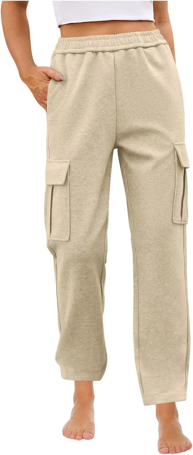 Womens Cargo Sweatpants Casual Elastic High Waist Joggers Pants 2024 Trendy Lounge Trousers with Pockets Fall Outfits
