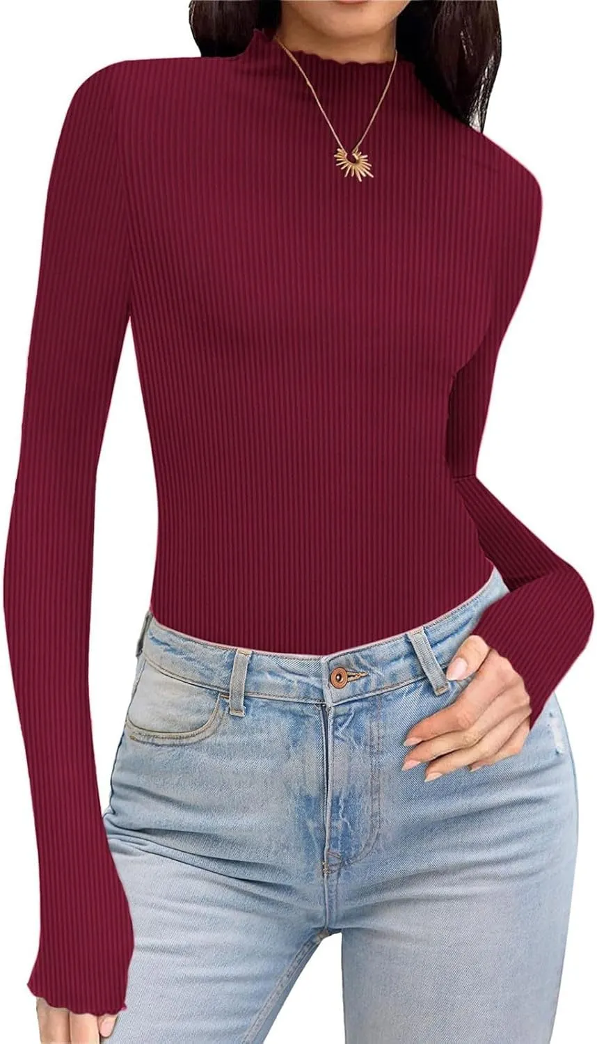 Women's Casual Basic Crop Tops Slim Fit Long Sleeve Crew Neck Tunic Tight Going Out T Shirts Dressy Casual Blouses