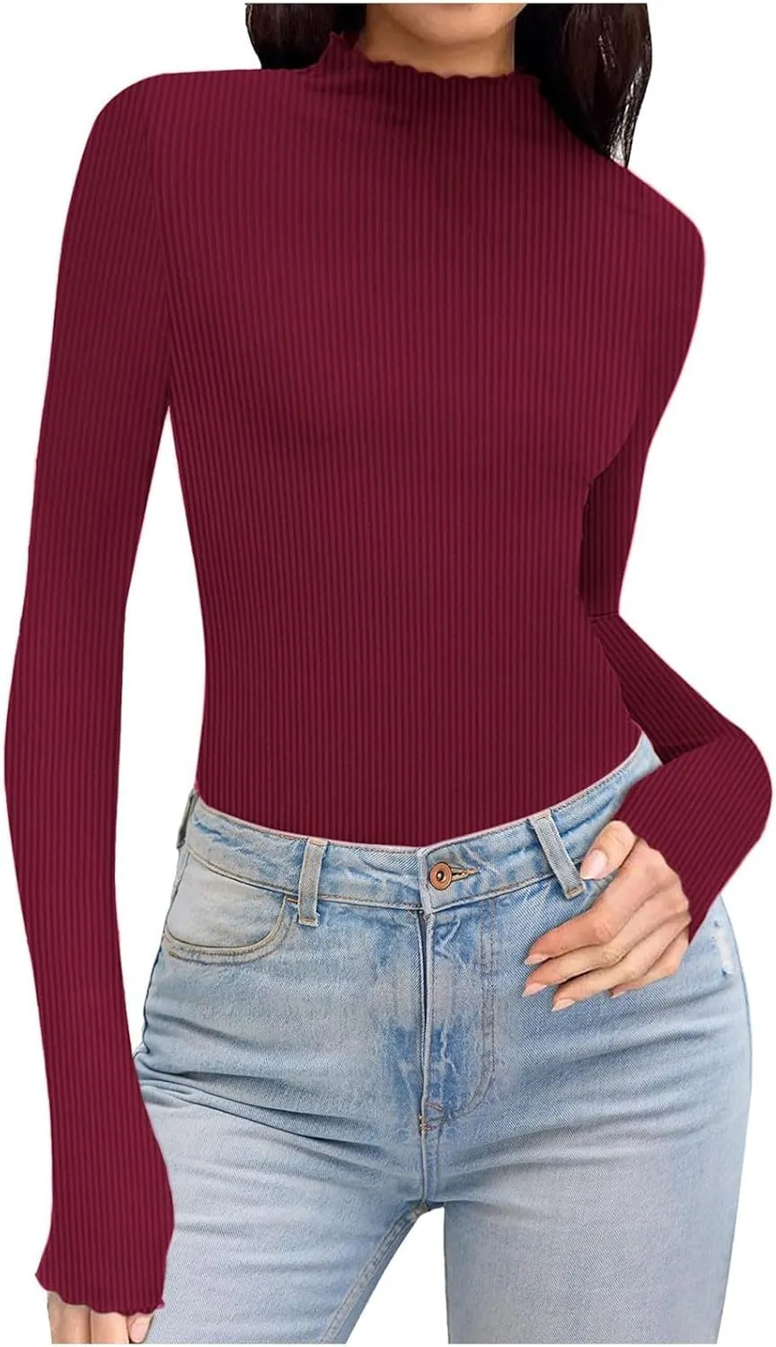 Women's Casual Basic Crop Tops Slim Fit Long Sleeve Crew Neck Tunic Tight Going Out T Shirts Dressy Casual Blouses