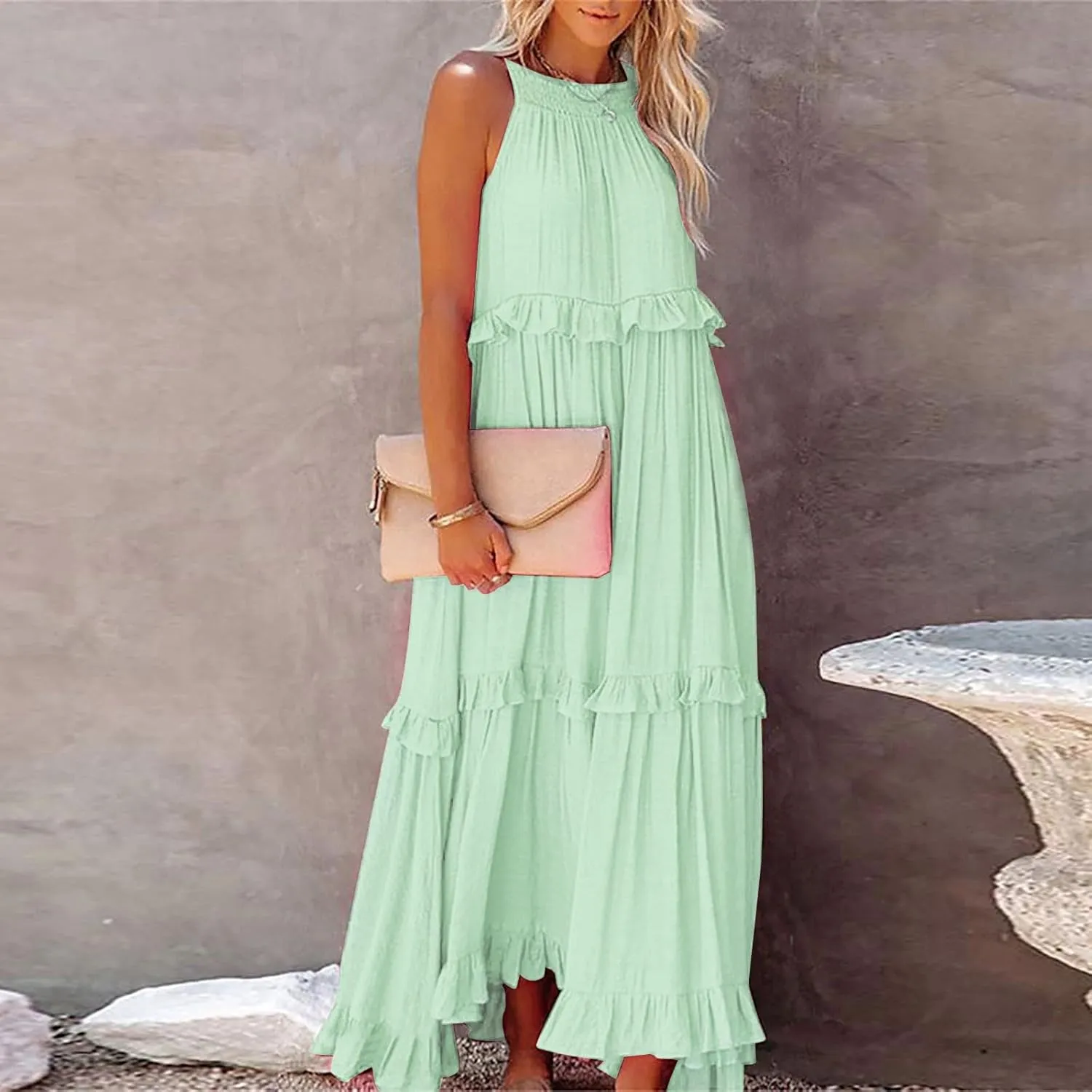 Women's Casual Maxi Sundress 2025 Summer Beach Dress Scoop Neck Sleeveless Loose Tank Dress Long Sundresses Women Plus Size