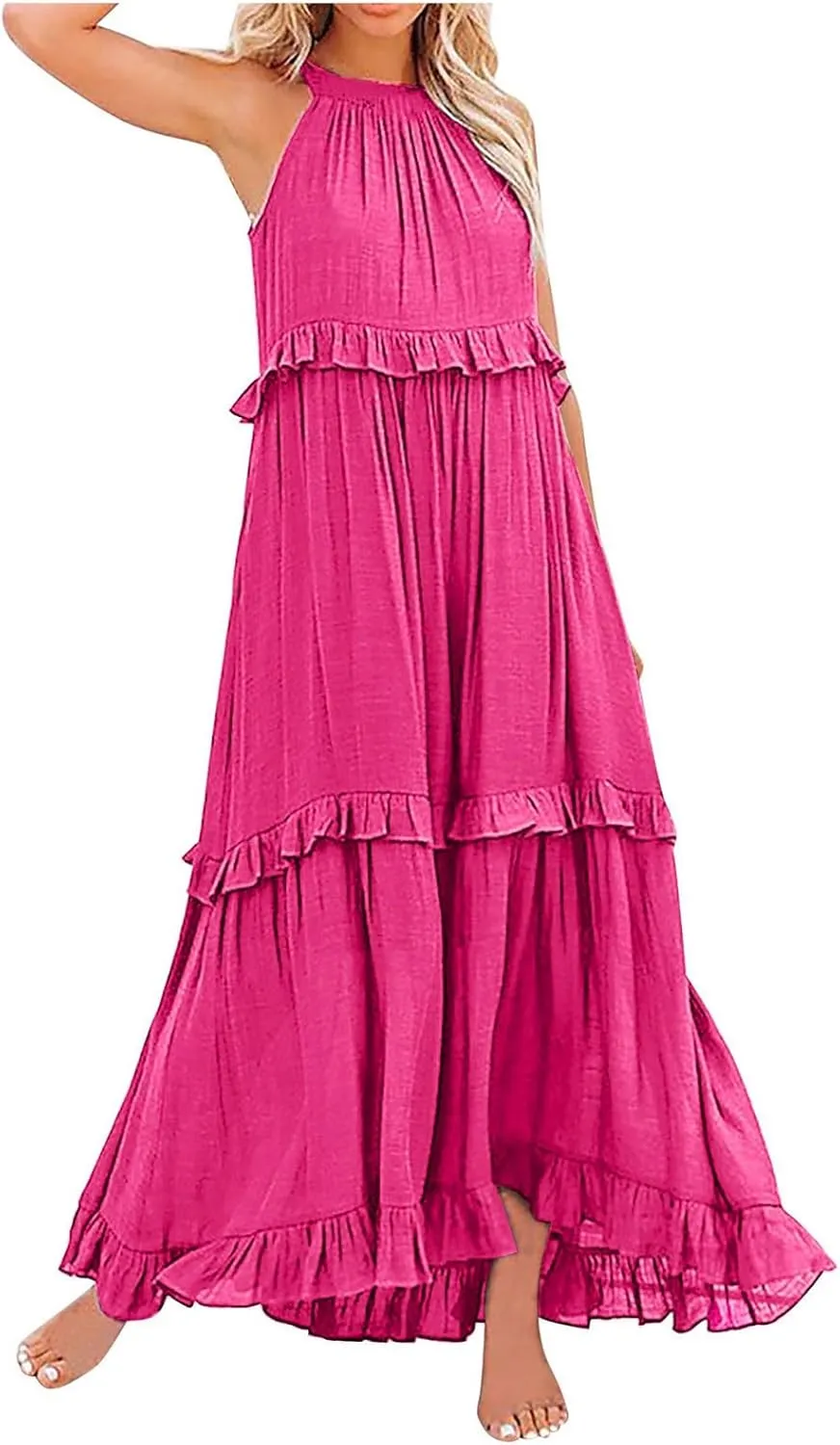 Women's Casual Maxi Sundress 2025 Summer Beach Dress Scoop Neck Sleeveless Loose Tank Dress Long Sundresses Women Plus Size