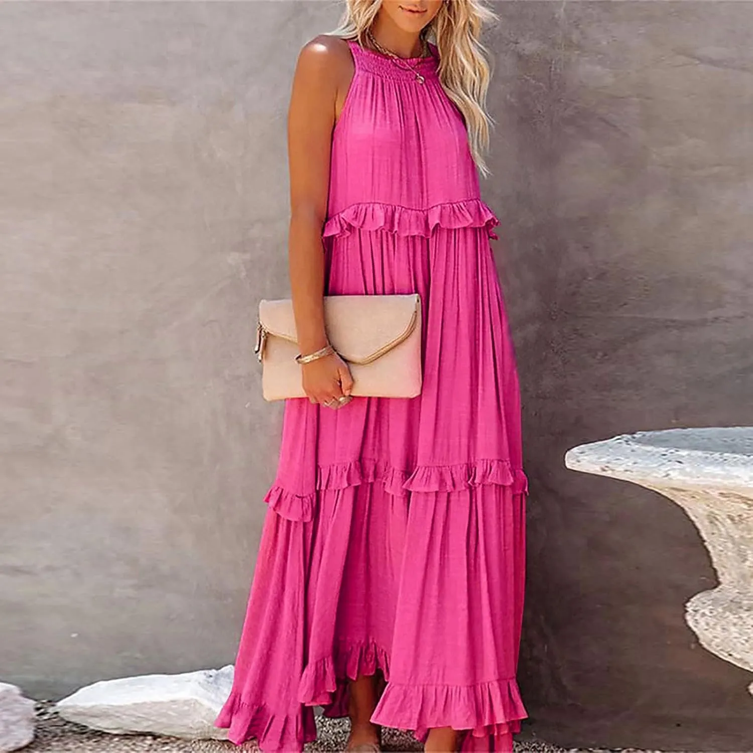 Women's Casual Maxi Sundress 2025 Summer Beach Dress Scoop Neck Sleeveless Loose Tank Dress Long Sundresses Women Plus Size