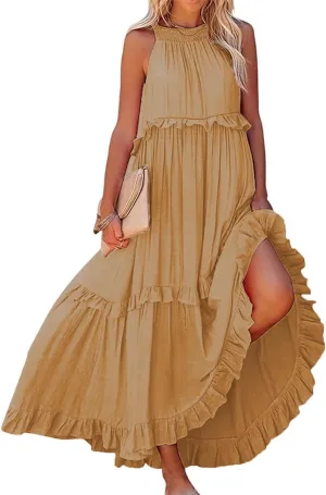 Women's Casual Maxi Sundress 2025 Summer Beach Dress Scoop Neck Sleeveless Loose Tank Dress Long Sundresses Women Plus Size