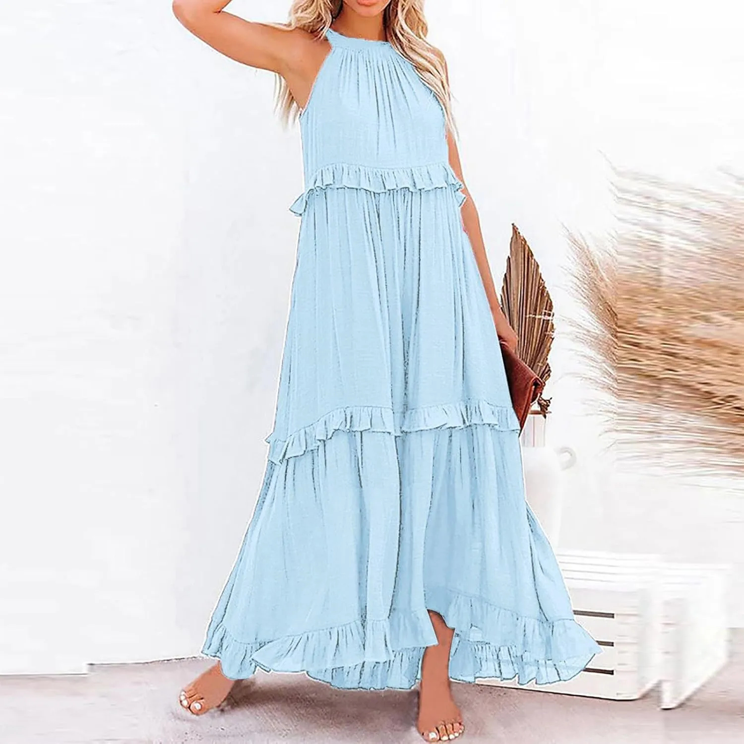 Women's Casual Maxi Sundress 2025 Summer Beach Dress Scoop Neck Sleeveless Loose Tank Dress Long Sundresses Women Plus Size