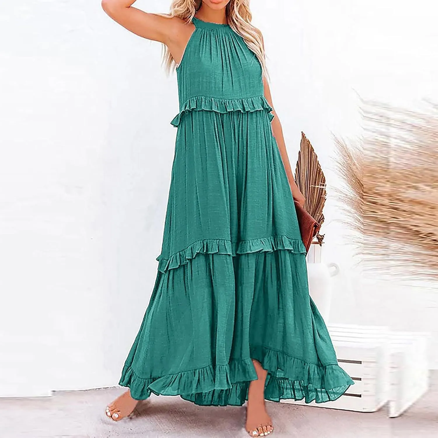 Women's Casual Maxi Sundress 2025 Summer Beach Dress Scoop Neck Sleeveless Loose Tank Dress Long Sundresses Women Plus Size