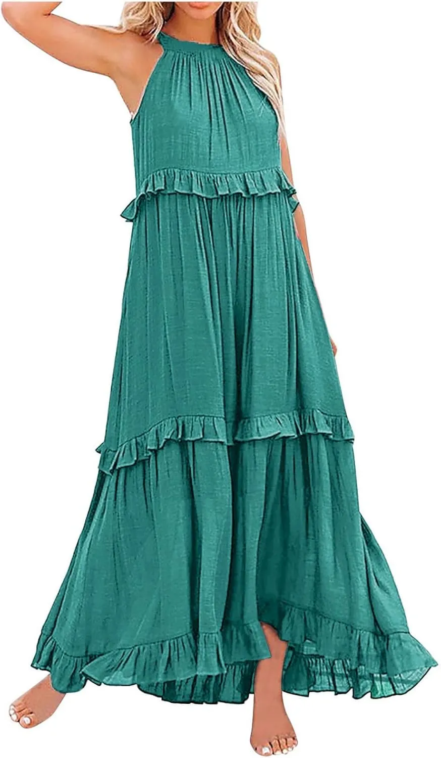 Women's Casual Maxi Sundress 2025 Summer Beach Dress Scoop Neck Sleeveless Loose Tank Dress Long Sundresses Women Plus Size