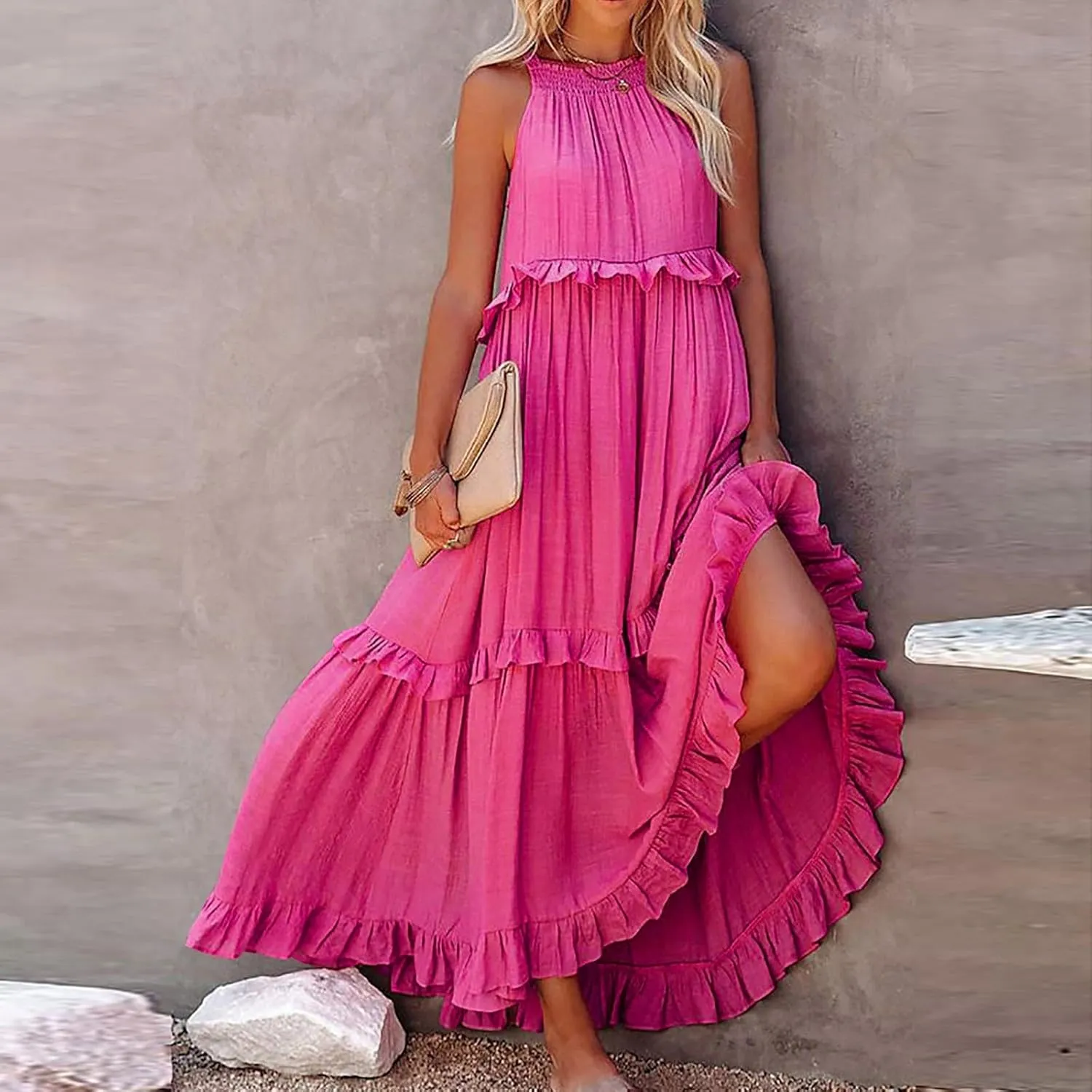 Women's Casual Maxi Sundress 2025 Summer Beach Dress Scoop Neck Sleeveless Loose Tank Dress Long Sundresses Women Plus Size