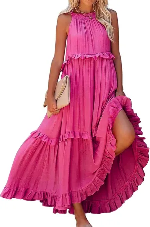 Women's Casual Maxi Sundress 2025 Summer Beach Dress Scoop Neck Sleeveless Loose Tank Dress Long Sundresses Women Plus Size