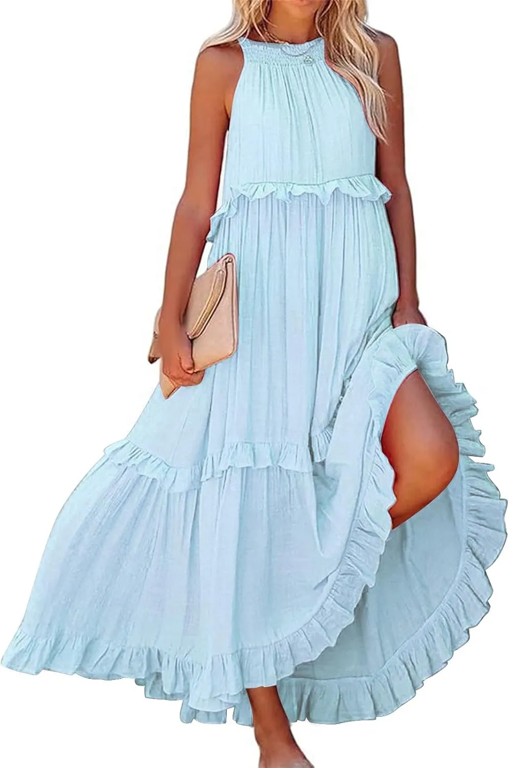 Women's Casual Maxi Sundress 2025 Summer Beach Dress Scoop Neck Sleeveless Loose Tank Dress Long Sundresses Women Plus Size