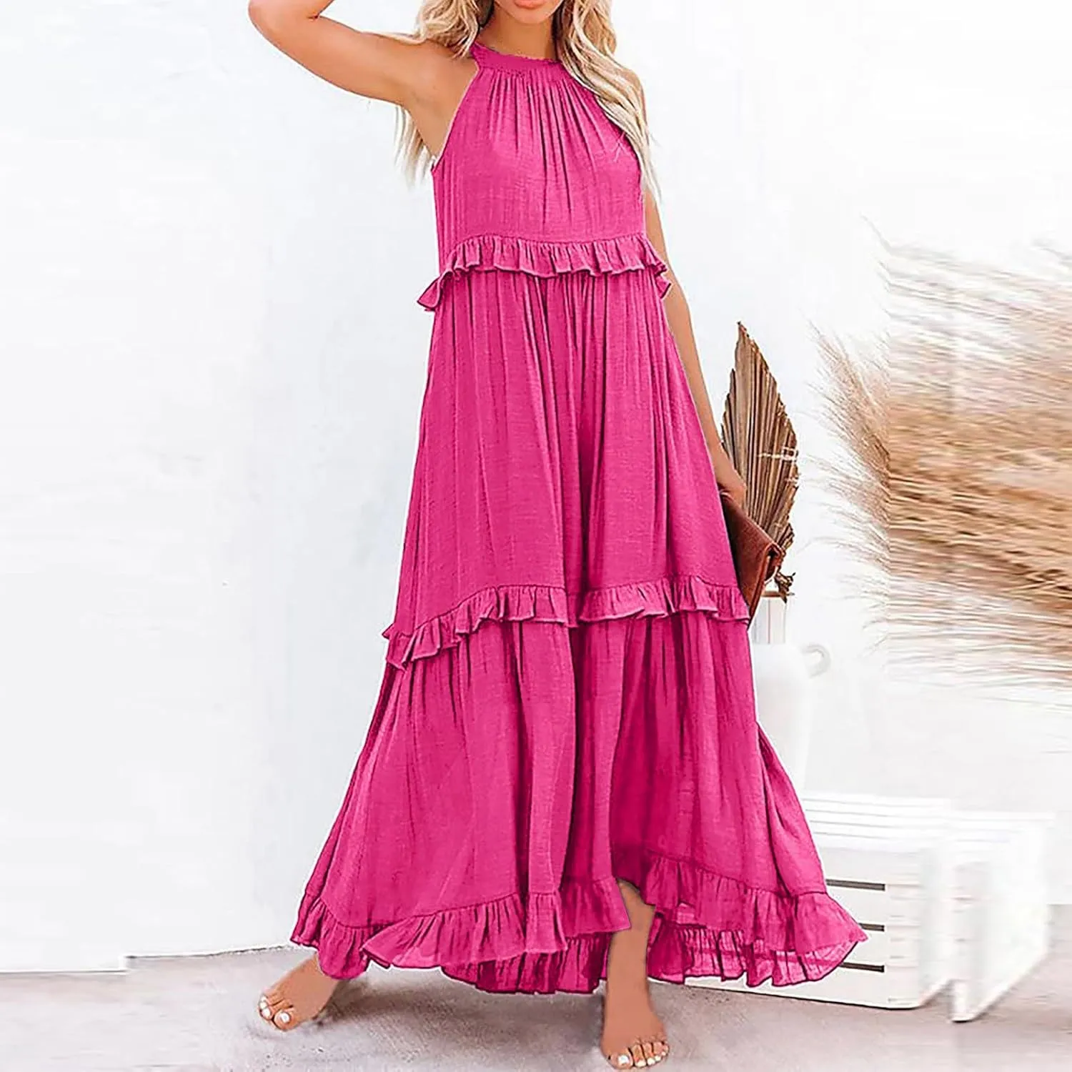 Women's Casual Maxi Sundress 2025 Summer Beach Dress Scoop Neck Sleeveless Loose Tank Dress Long Sundresses Women Plus Size
