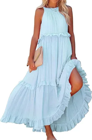 Women's Casual Maxi Sundress 2025 Summer Beach Dress Scoop Neck Sleeveless Loose Tank Dress Long Sundresses Women Plus Size