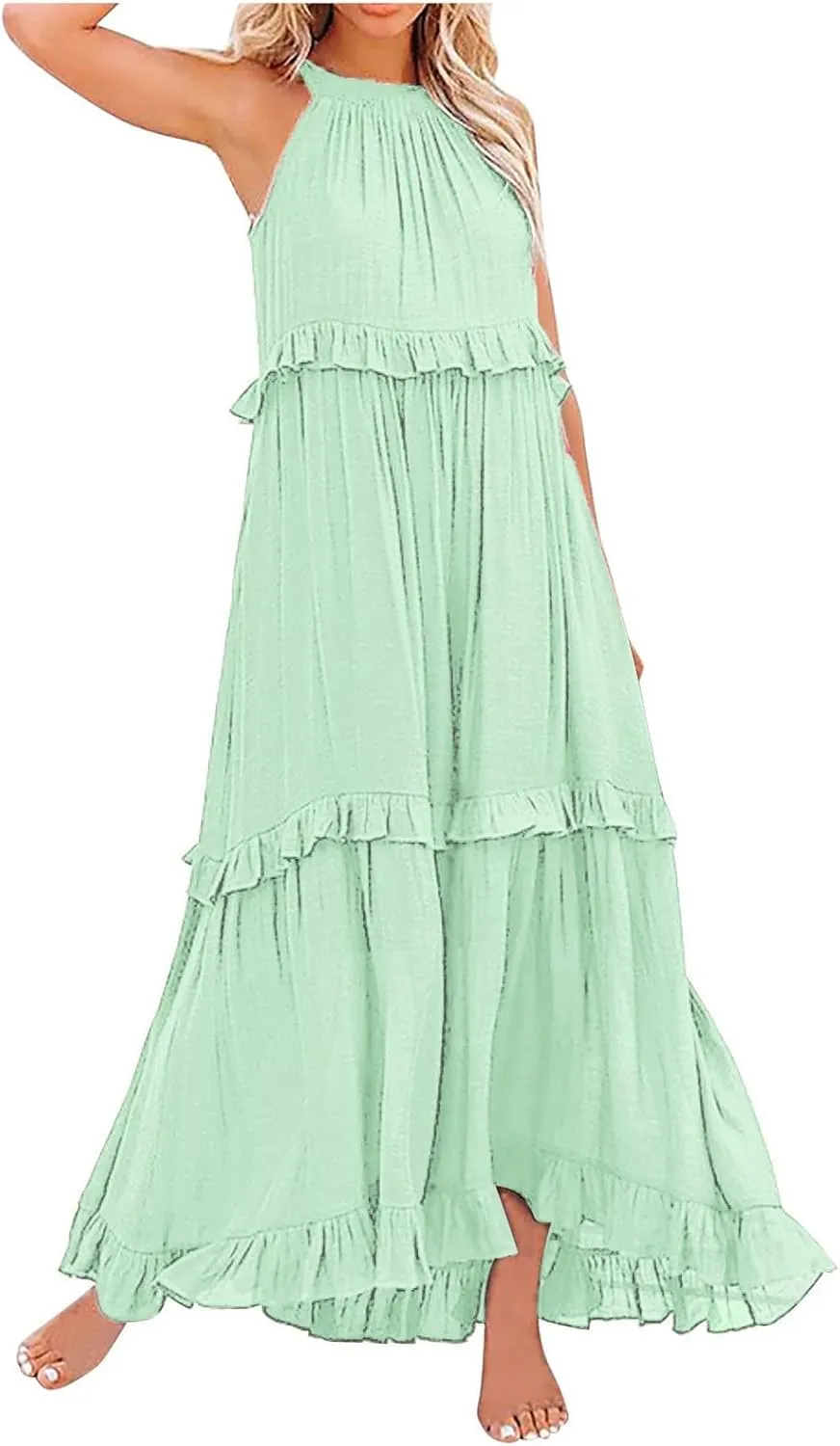 Women's Casual Maxi Sundress 2025 Summer Beach Dress Scoop Neck Sleeveless Loose Tank Dress Long Sundresses Women Plus Size