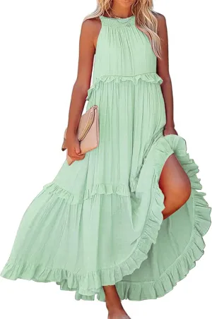 Women's Casual Maxi Sundress 2025 Summer Beach Dress Scoop Neck Sleeveless Loose Tank Dress Long Sundresses Women Plus Size
