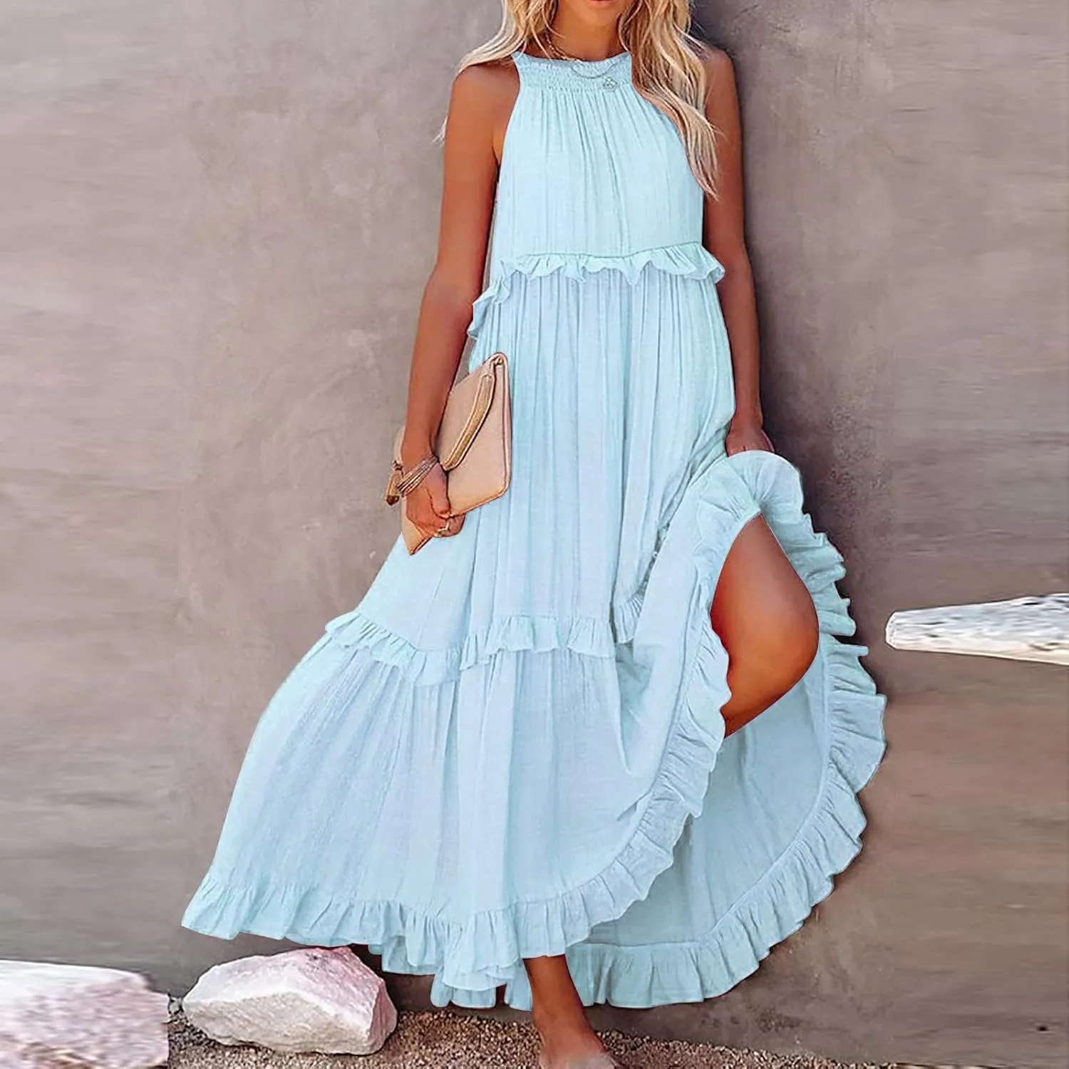 Women's Casual Maxi Sundress 2025 Summer Beach Dress Scoop Neck Sleeveless Loose Tank Dress Long Sundresses Women Plus Size