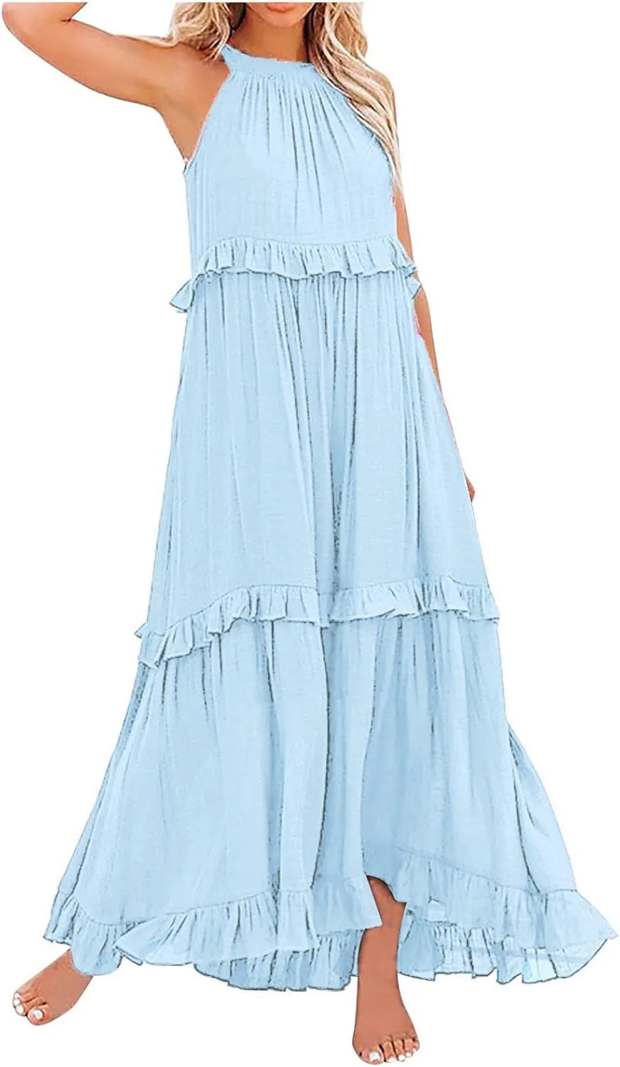 Women's Casual Maxi Sundress 2025 Summer Beach Dress Scoop Neck Sleeveless Loose Tank Dress Long Sundresses Women Plus Size