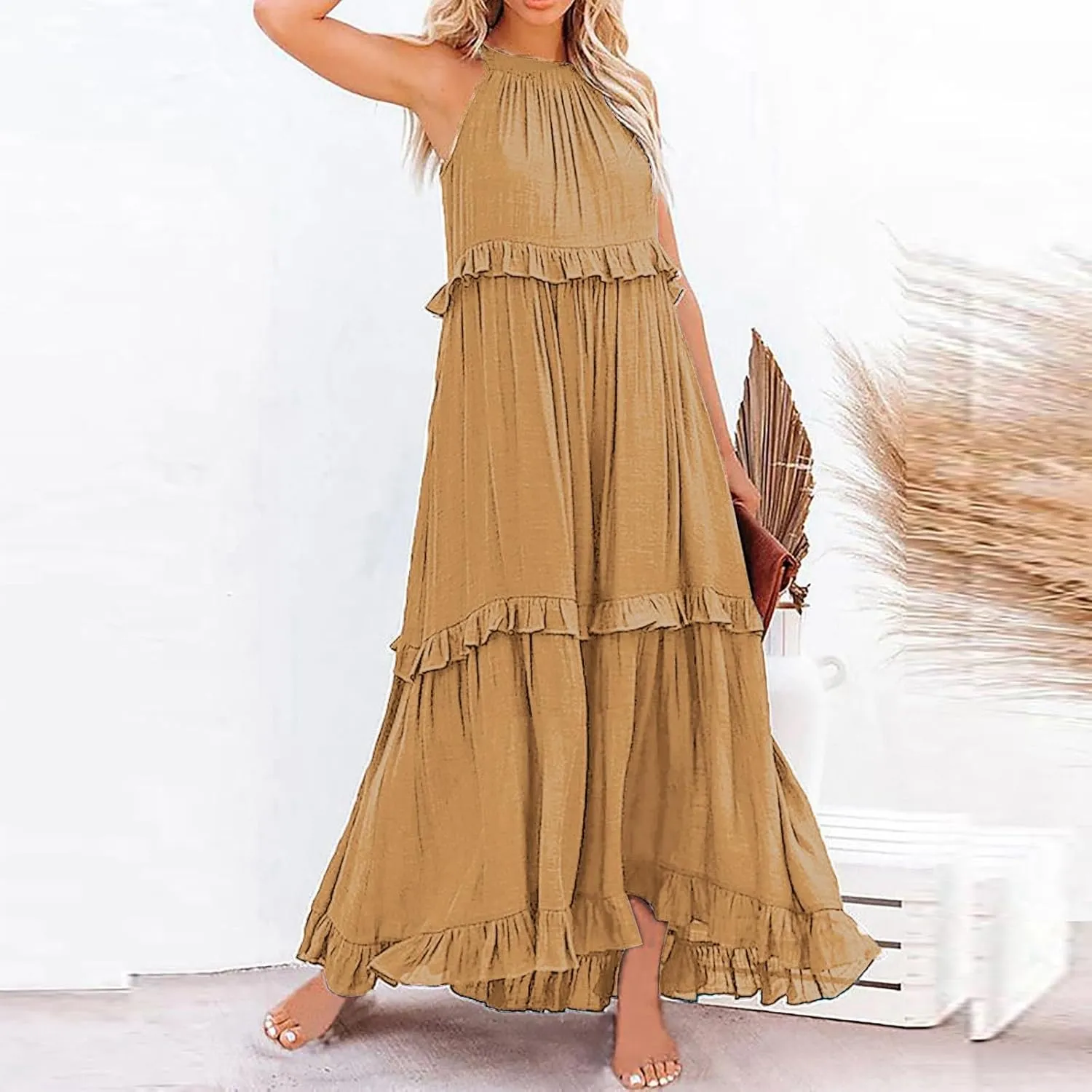 Women's Casual Maxi Sundress 2025 Summer Beach Dress Scoop Neck Sleeveless Loose Tank Dress Long Sundresses Women Plus Size