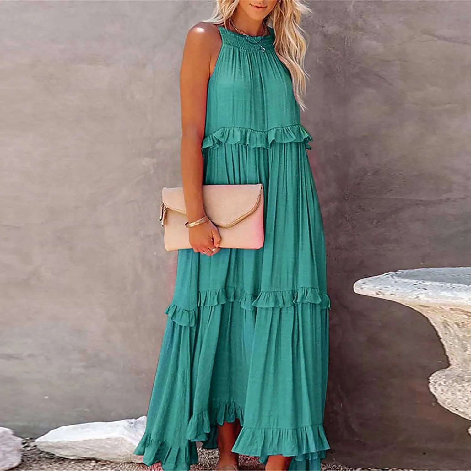 Women's Casual Maxi Sundress 2025 Summer Beach Dress Scoop Neck Sleeveless Loose Tank Dress Long Sundresses Women Plus Size