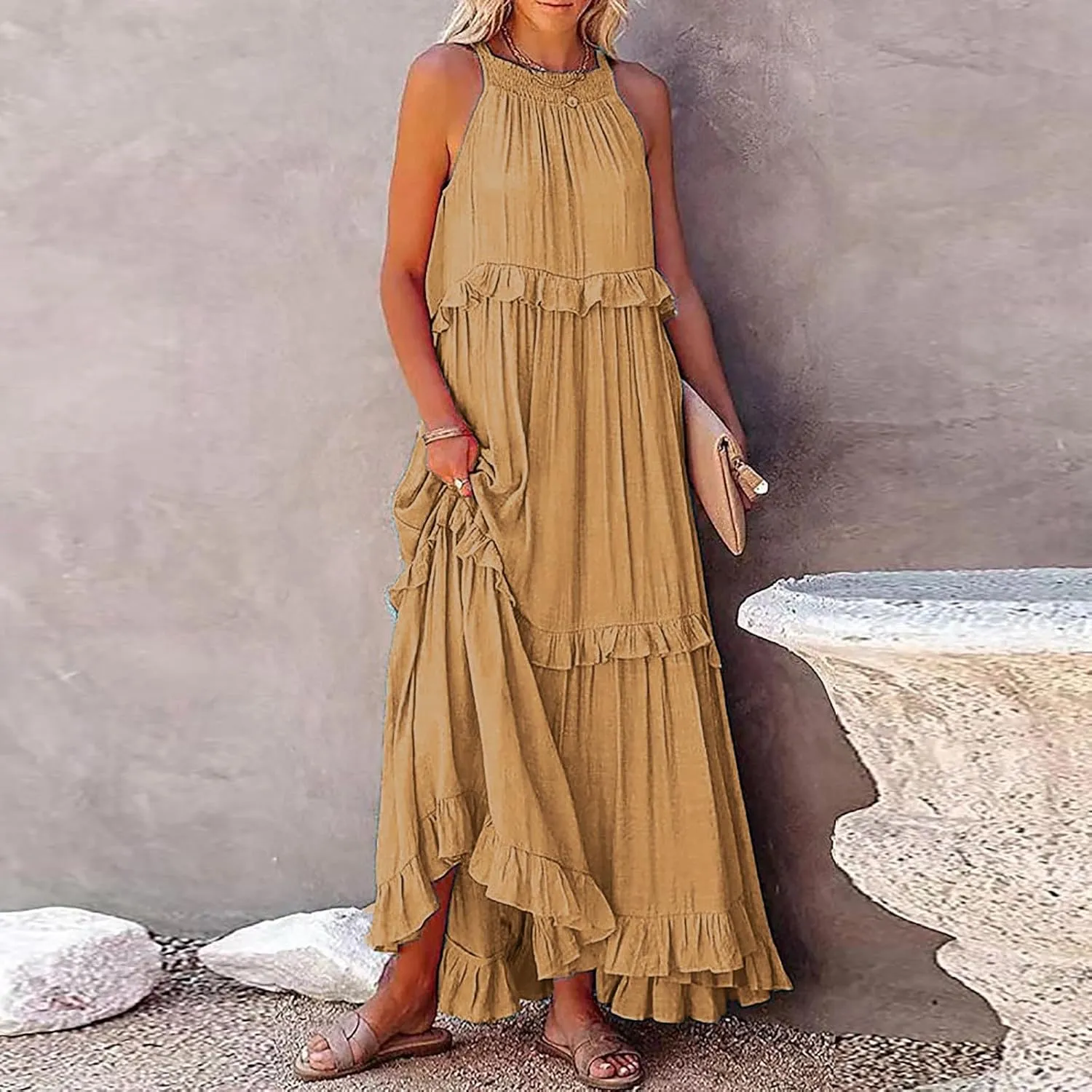 Women's Casual Maxi Sundress 2025 Summer Beach Dress Scoop Neck Sleeveless Loose Tank Dress Long Sundresses Women Plus Size
