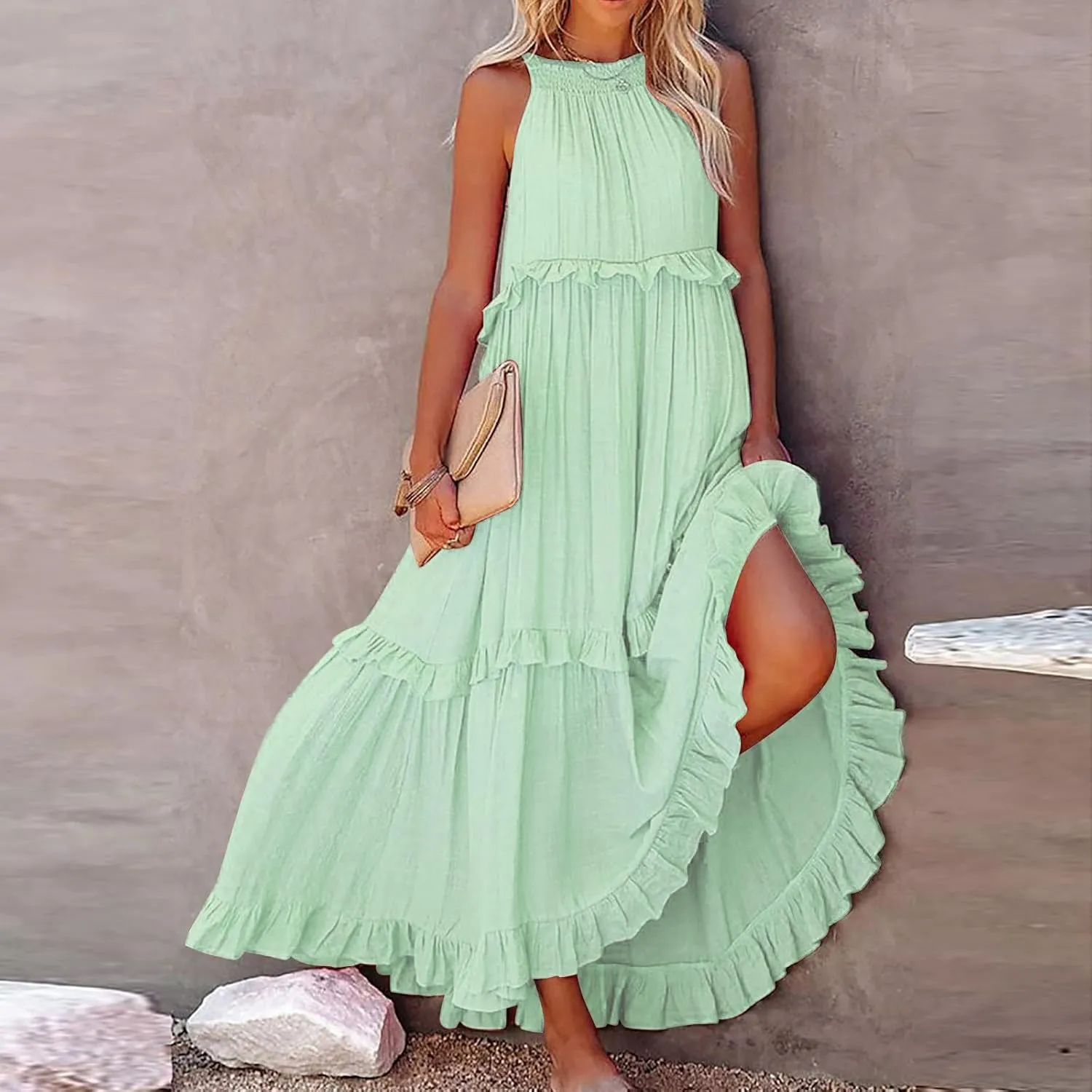 Women's Casual Maxi Sundress 2025 Summer Beach Dress Scoop Neck Sleeveless Loose Tank Dress Long Sundresses Women Plus Size