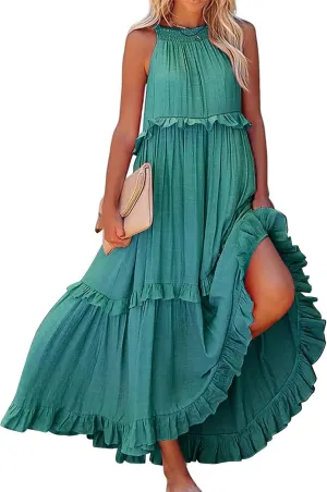 Women's Casual Maxi Sundress 2025 Summer Beach Dress Scoop Neck Sleeveless Loose Tank Dress Long Sundresses Women Plus Size