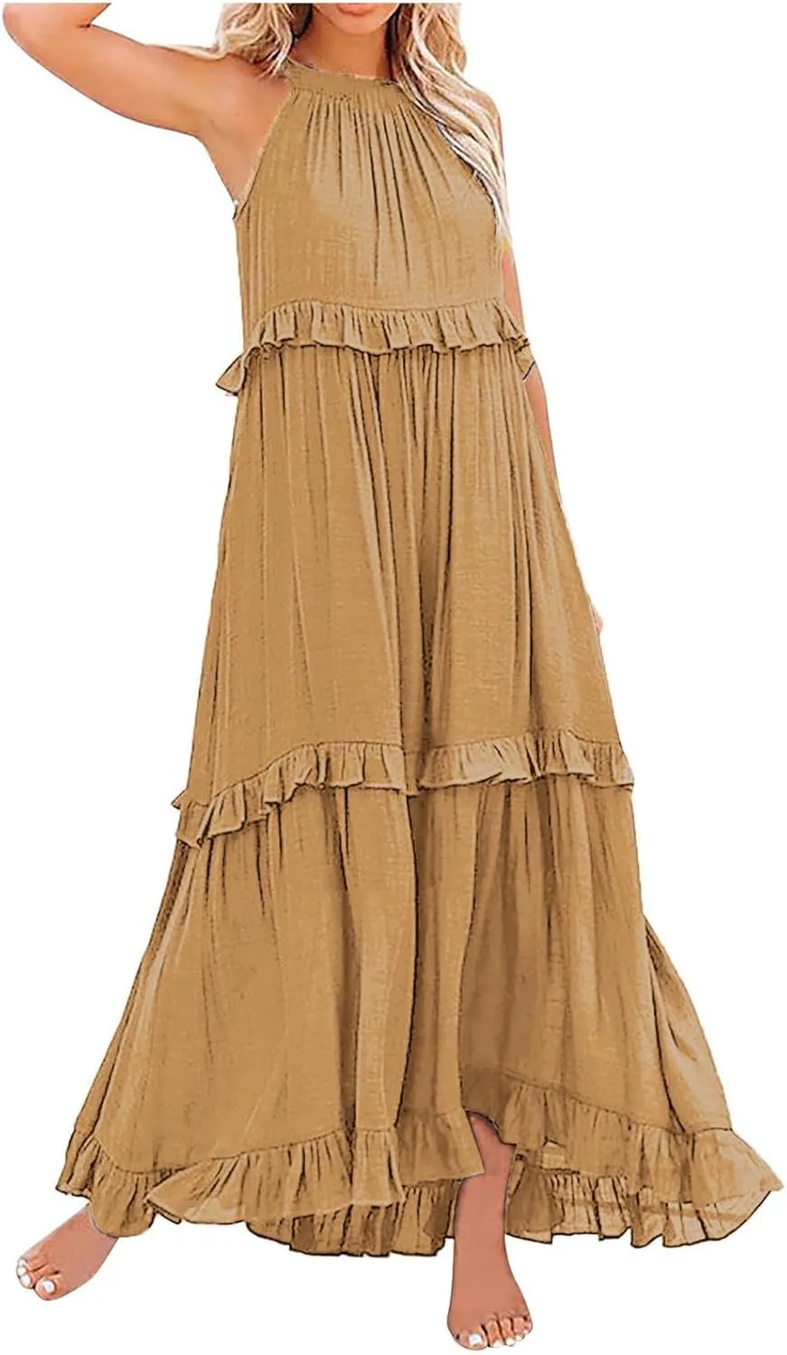 Women's Casual Maxi Sundress 2025 Summer Beach Dress Scoop Neck Sleeveless Loose Tank Dress Long Sundresses Women Plus Size
