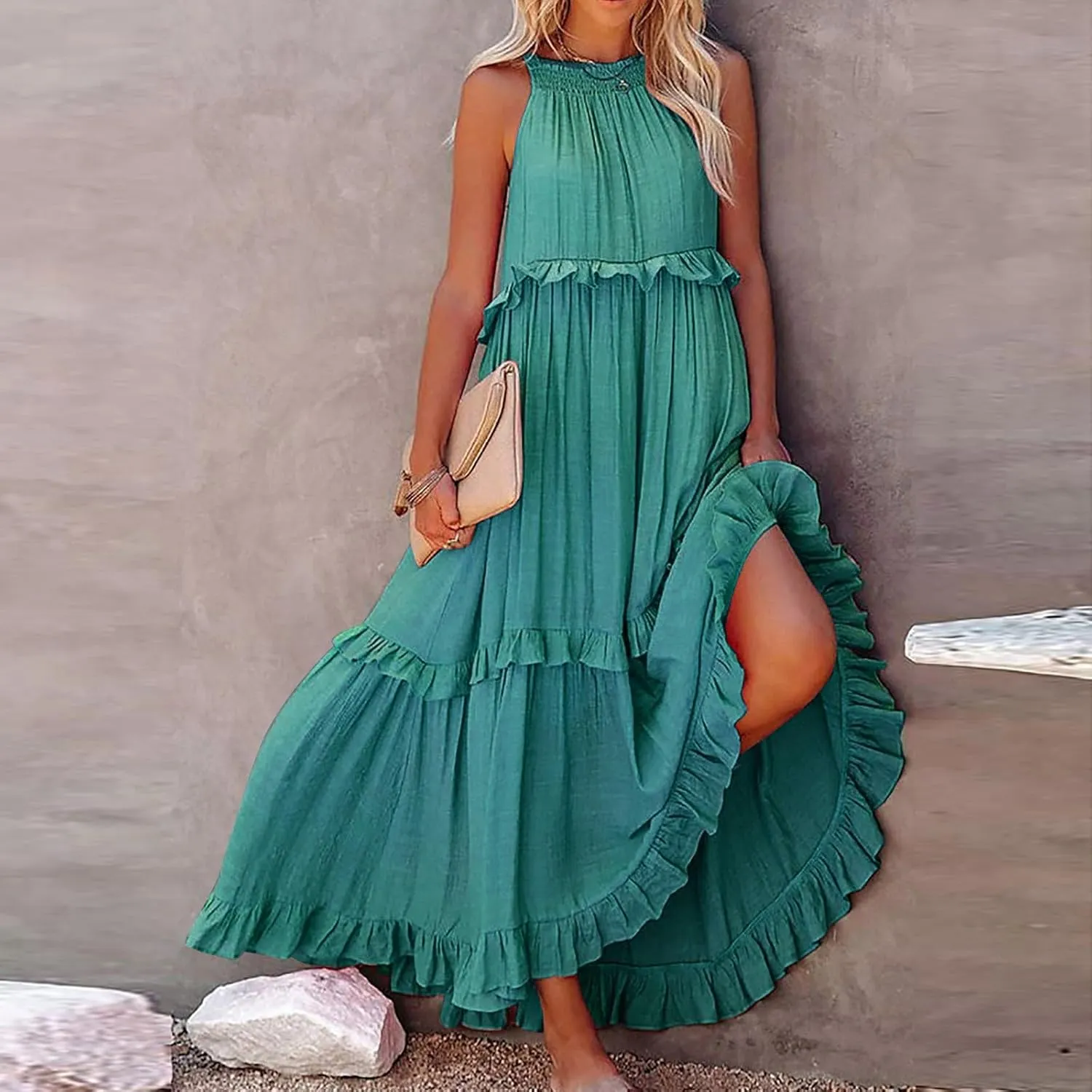 Women's Casual Maxi Sundress 2025 Summer Beach Dress Scoop Neck Sleeveless Loose Tank Dress Long Sundresses Women Plus Size