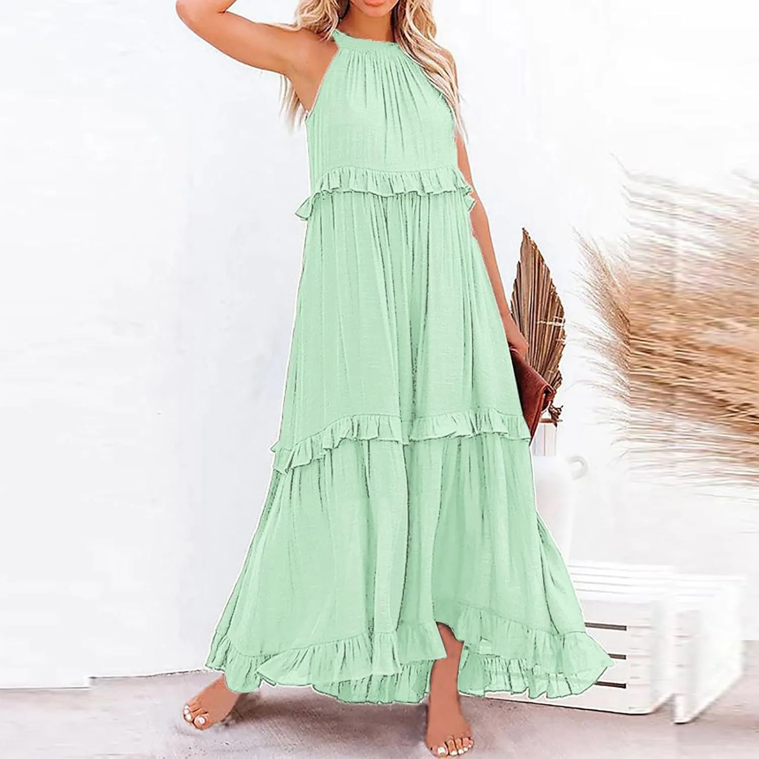 Women's Casual Maxi Sundress 2025 Summer Beach Dress Scoop Neck Sleeveless Loose Tank Dress Long Sundresses Women Plus Size