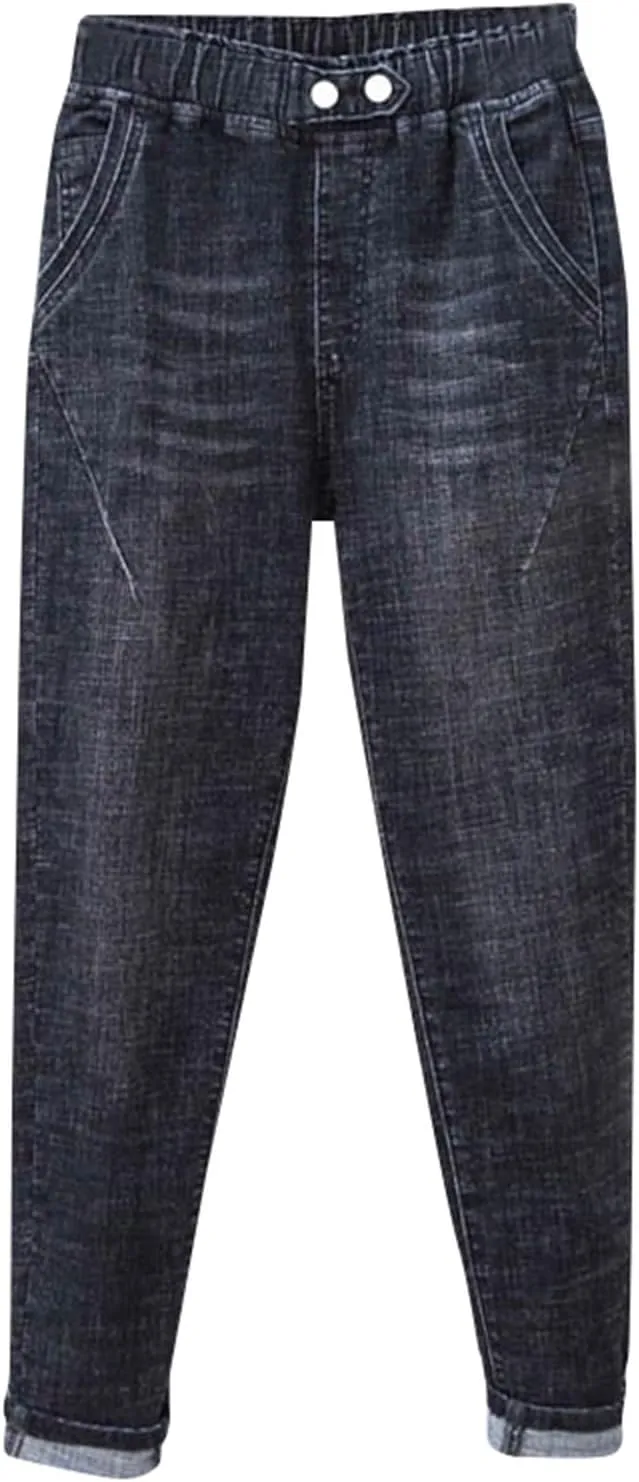 Womens Elastic Waist Ripped Distressed Jeans Pants for Curvy Boyfriend Straight Leg Bell Bottom Jeggings Plus Size