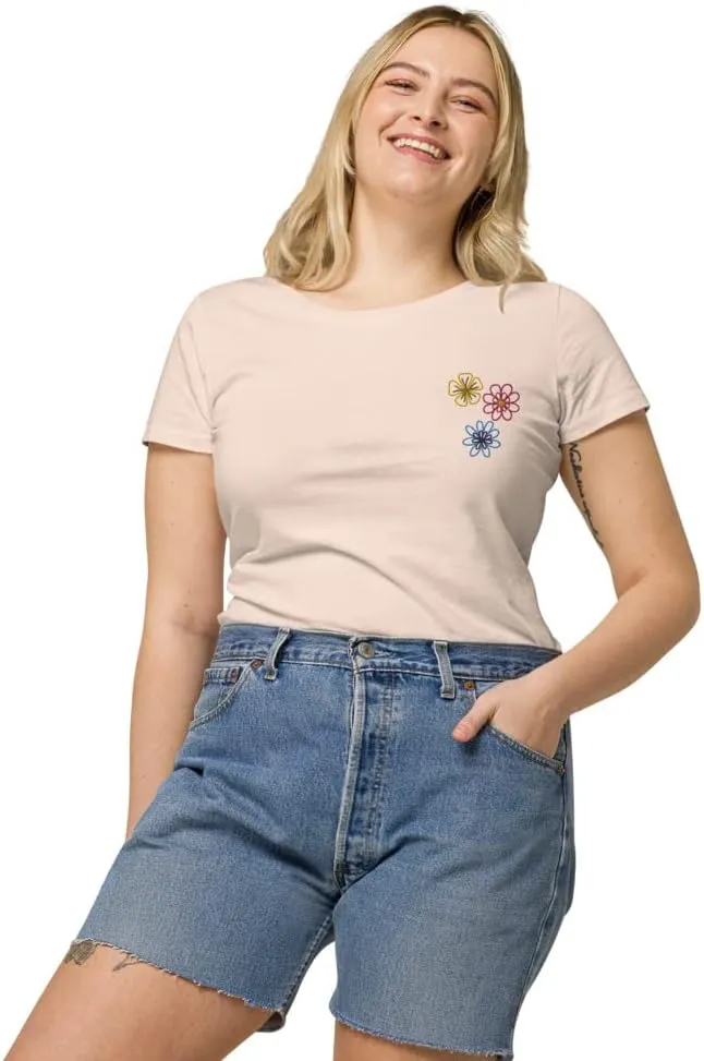 Womens Embroidered Spring Flowers Organic t-Shirt