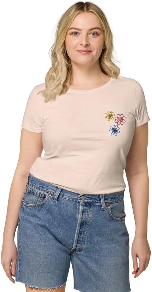 Womens Embroidered Spring Flowers Organic t-Shirt