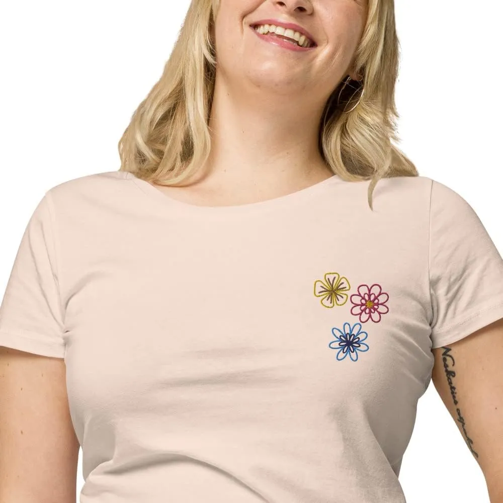 Womens Embroidered Spring Flowers Organic t-Shirt