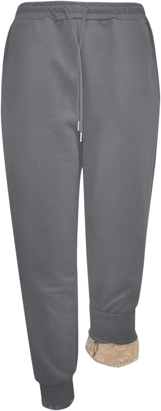 Womens Fleece Sweatpants Elastic High Waist Joggers Pants Active Running Pants Drawstring Baggy Lounge Trousers