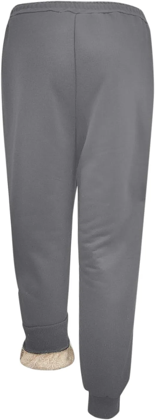 Womens Fleece Sweatpants Elastic High Waist Joggers Pants Active Running Pants Drawstring Baggy Lounge Trousers