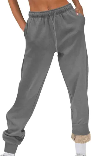 Womens Fleece Sweatpants Elastic High Waist Joggers Pants Active Running Pants Drawstring Baggy Lounge Trousers