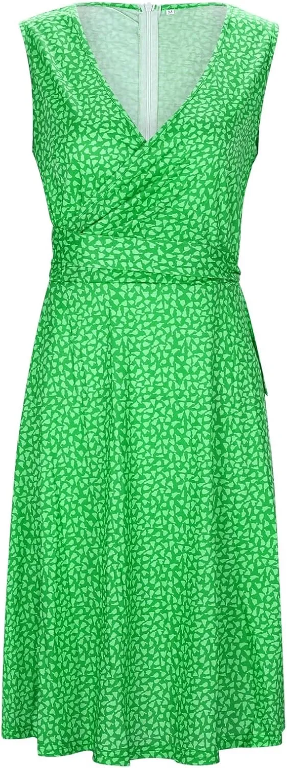Women's Floral Wrap V Neck Midi Dress A Line Swing Cap Sleeve Midi Dress Multicolour Scoop Neck Mini Dresses