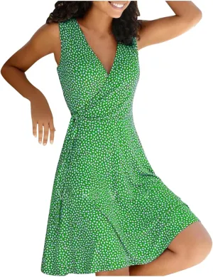 Women's Floral Wrap V Neck Midi Dress A Line Swing Cap Sleeve Midi Dress Multicolour Scoop Neck Mini Dresses