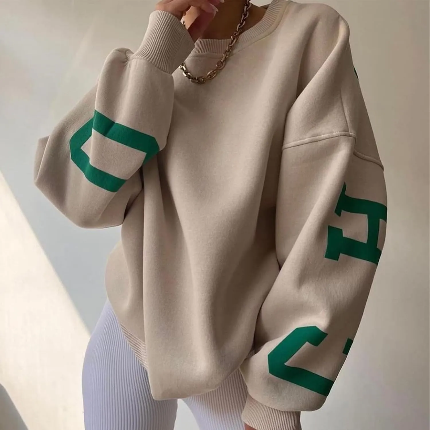 Womens Graphic Sweatshirt Y2K Oversize Letter Chicago Graphic Print Sweatshirt Drop Shoulder Crewneck Pullover Tops