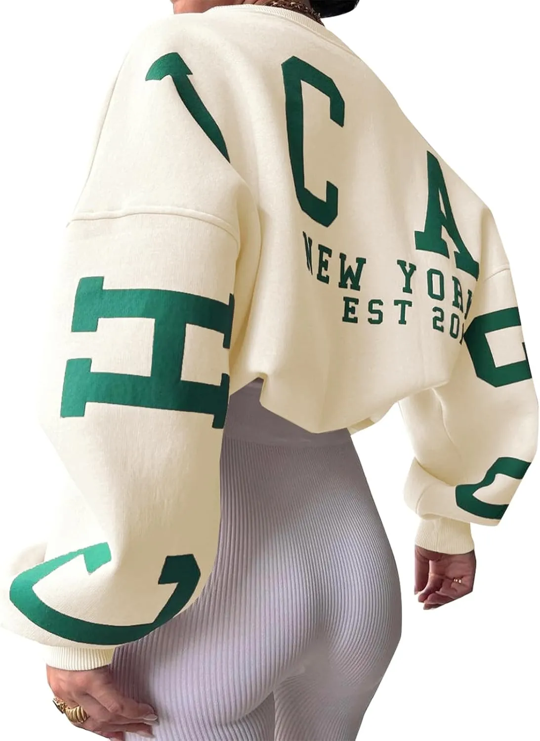 Womens Graphic Sweatshirt Y2K Oversize Letter Chicago Graphic Print Sweatshirt Drop Shoulder Crewneck Pullover Tops