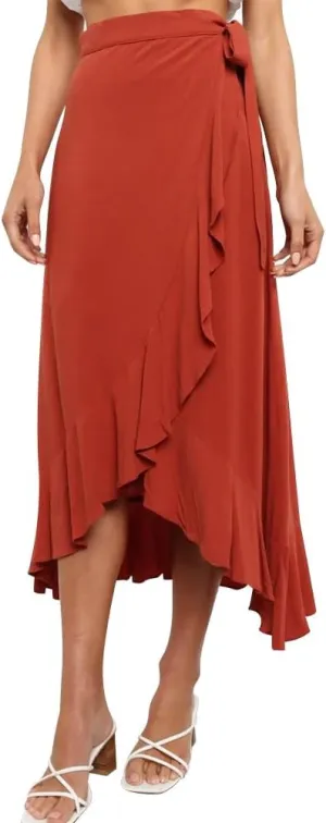 Women's High Low Casual Slit Wrap Asymmetrical Skirt - Solid Elastic High Waist With High Split - Flowy Long Maxi
