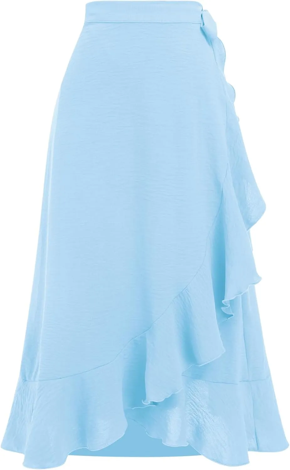 Women's High Low Casual Slit Wrap Asymmetrical Skirt - Solid Elastic High Waist With High Split - Flowy Long Maxi